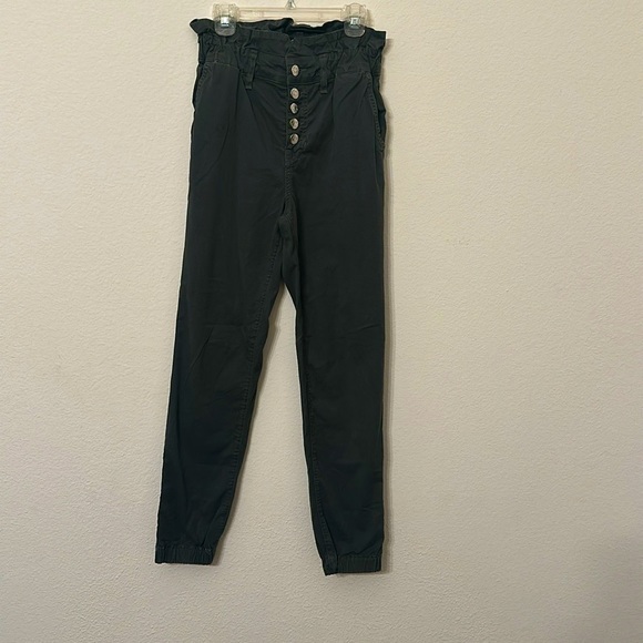 Veronica Beard Tedi Tapered High Rise Button Fly/ Paperbag Jeans in Army Green - Picture 6 of 14